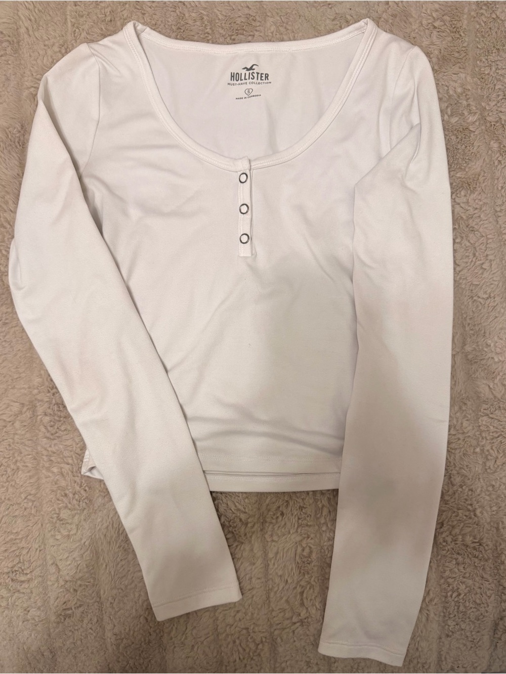 Hollister White Long Sleeve Scoop Henley Top